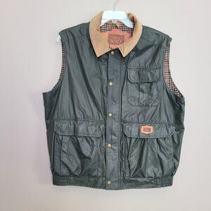 Woolrich Field Utility Vest Coated Cotton Size Large Green Wool blend lining
